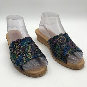Spring Step Estella-BM Wedge Sandal Heel Black Multi Women's‎ Size 9